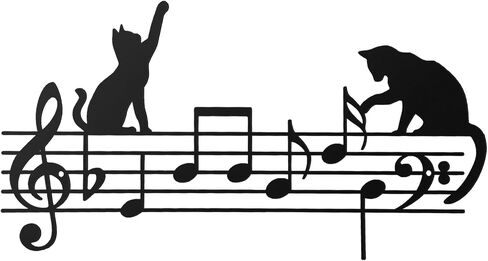 Otoolling Cat Playing Music Notes Wall Decor Metal Black Cat Wall Art Musical Hanging Signs Home Decor for Living Room Bedroom Office, Gift for Cats Lover Music Enthusiasts(Fun,13.78 x 11.81 in) in Kuwait