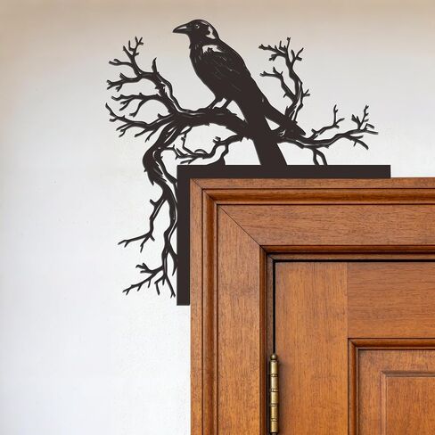 JEWLOVE Raven on Bare Branch Corner Metal Wall Decor- Gothic Nature Art, Black Indoor Outdoor Decor for Home (9.84"x9.84", Black) in Kuwait
