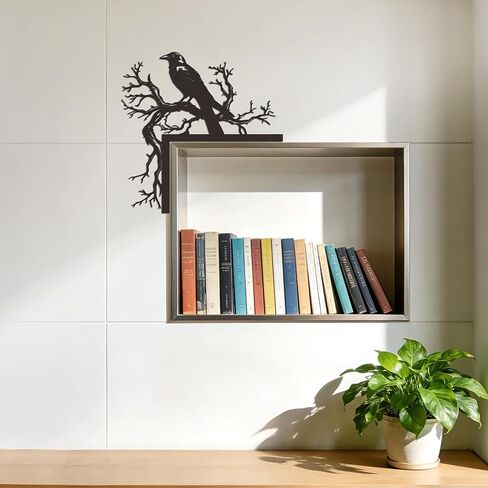 JEWLOVE Raven on Bare Branch Corner Metal Wall Decor- Gothic Nature Art, Black Indoor Outdoor Decor for Home (9.84"x9.84", Black) in Kuwait