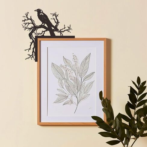 JEWLOVE Raven on Bare Branch Corner Metal Wall Decor- Gothic Nature Art, Black Indoor Outdoor Decor for Home (9.84"x9.84", Black) in Kuwait