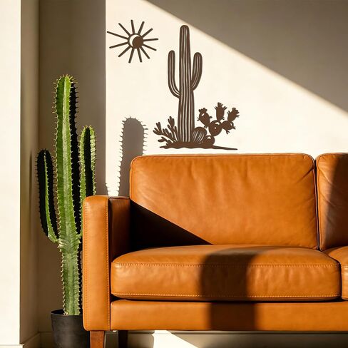 YATEASLU Cactus Wall Art with Sun, Desert Southwest Metal Wall Decor Set - Cactus Wall Decor for Patio, Garden, Living Room, Rustic Southwestern & Desert Decor in Kuwait