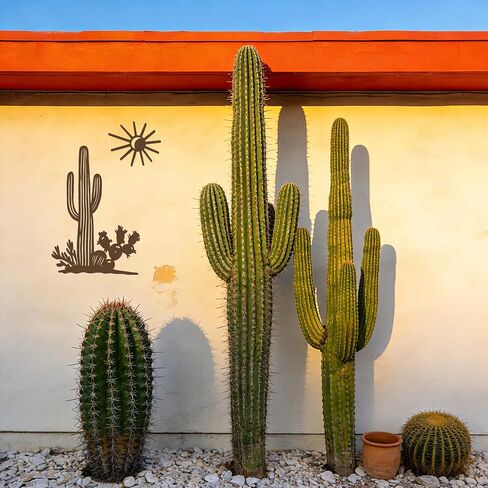 YATEASLU Cactus Wall Art with Sun, Desert Southwest Metal Wall Decor Set - Cactus Wall Decor for Patio, Garden, Living Room, Rustic Southwestern & Desert Decor in Kuwait