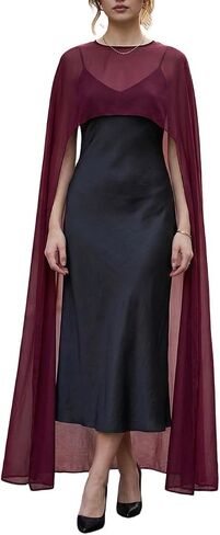 Women's Sheer Chiffon Cape Shawl, Floor Length Formal Cover Up for Wedding Bridal Evening Party in Saudi Arabia