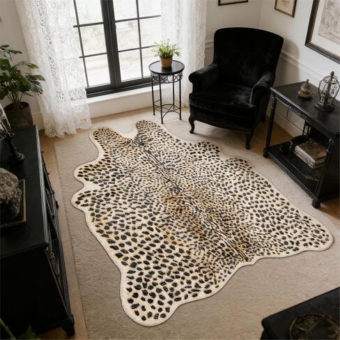 5.2ft x 7ft Leopard Rug Fluffy Animal Print Leopard Rug Cheetah Print Cheetah Print Carpet Faux Fur Hide Cowhide Skin Mat Area Carpet for Nursery Home Office Living Room Bedroom in Saudi Arabia
