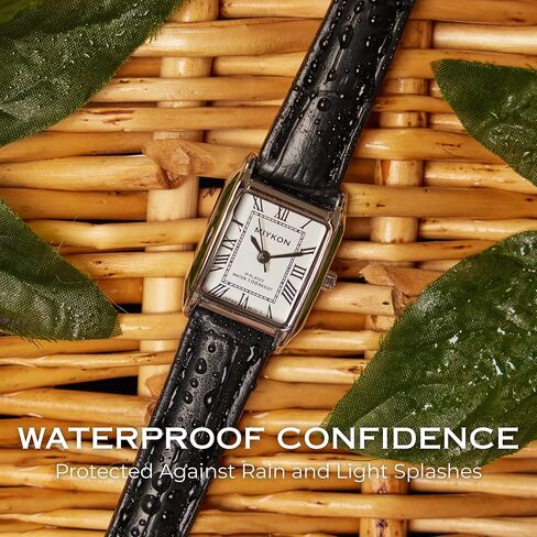 Miykon Silver Vintage Watches for Women - Small Dainty Tank, Square Womens Watch with Black Genuine Leather Strap - Second Hand, Japanese Quartz, Waterproof to 100ft in Kuwait