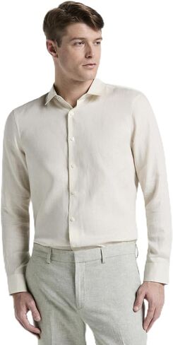 Perry Ellis Men's Solid Linen Long Sleeve Shirt in Kuwait