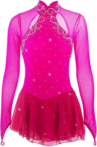 Figure Skating Dress Competition Wear Long Sleeve Breathable Rhinestone Ice Skirt Wear in Saudi Arabia