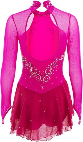 Figure Skating Dress Competition Wear Long Sleeve Breathable Rhinestone Ice Skirt Wear in Saudi Arabia