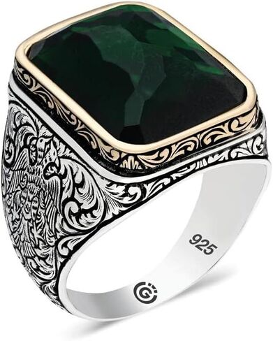 Men Handmade Emerald Stone Ring, Green Stone Ring, Emerald Stone Ring, Sterling Silver Vintage Ring, Men Silver Jewelry, Anniversary Gifts for Him in Kuwait