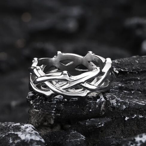 Thorn Vine Braided Stainless Steel Ring – Unique Bramble-Inspired Design – Symbolizing Strength Through Adversity – Durable, Bold Accessory for Men & Women Size 8-12 in Kuwait