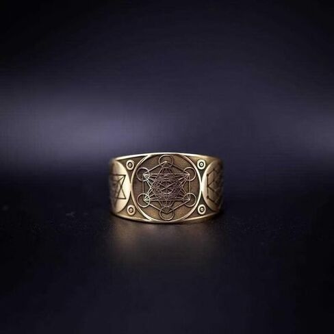Metatron Cube Archangel Warriors Open Ring,Myth Jewelry,Copper Metatron Cube Ring(Adjustable Ring) in Kuwait