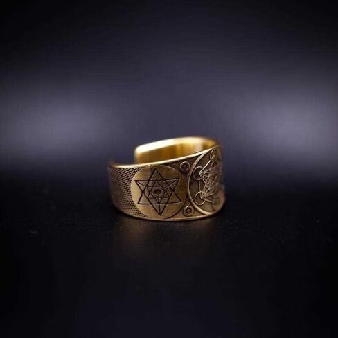 Metatron Cube Archangel Warriors Open Ring,Myth Jewelry,Copper Metatron Cube Ring(Adjustable Ring) in Kuwait