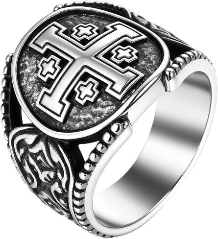 Crusader Jerusalem Cross Ring for Men: Stainless Steel Cross Biker Rings Band Jewelry Gifts for Easter Christmas in Kuwait