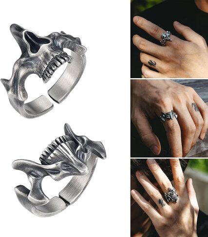 Versatile Fashion Skull Rings Accessory Retro Men's Skull Rings in Silver Punk Inspired Finger Decoration in Saudi Arabia