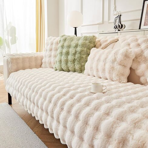 5Pcs Couch Cover Set Washable Sofa Cover for Dogs Pets Faux Fur Nonslip Sofa Slipcover with Loveseat Cover Pillow Covers Arm Covers Decorative Furniture Protector,Khaki in Saudi Arabia