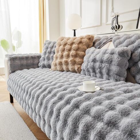 5Pcs Couch Cover Set Washable Sofa Cover for Dogs Pets Faux Fur Nonslip Sofa Slipcover with Loveseat Cover Pillow Covers Arm Covers Decorative Furniture Protector,Khaki in Saudi Arabia