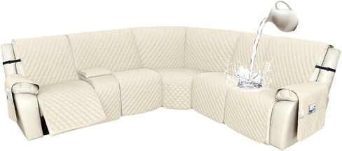 Arfntevss Recliner Sectional Couch Covers 1OO% Waterproof L Shape Sofa Cover for Reclining L Shaped Sectional Slipcover Dog Washable Corner Non Slip Protector (5 Seater with 1 Console, Beige) in Saudi Arabia