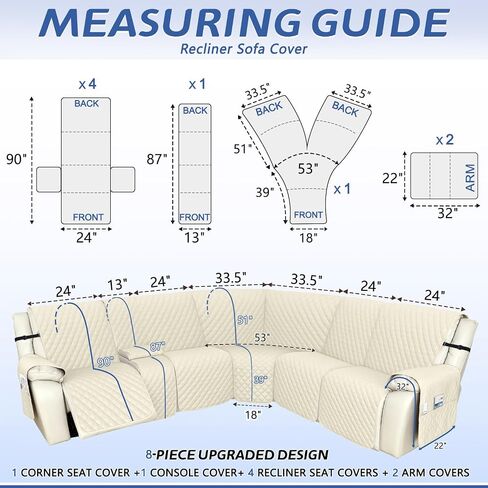 Arfntevss Recliner Sectional Couch Covers 1OO% Waterproof L Shape Sofa Cover for Reclining L Shaped Sectional Slipcover Dog Washable Corner Non Slip Protector (5 Seater with 1 Console, Beige) in Saudi Arabia