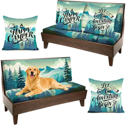8 Pcs RV Dinette Cushion Covers Stretch Couch Cushions Slipcovers Replacement Washable RV Cushion Covers for Camper Car Bench Includes 4 Pillowcase, 2 Backrest and 2 Bench Covers (Retro Wood Grain) in Kuwait