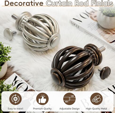 Ycolnaefllr Double Curtain Rods 72-144 Inch - 1 Inch Heavy Duty Telescoping Window Curtain Rod Set in Brushed Nickel, Decorative Cage Finials for Living Room and Bedroom in Saudi Arabia