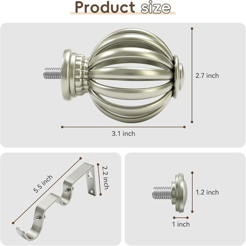 Ycolnaefllr Double Curtain Rods 72-144 Inch - 1 Inch Heavy Duty Telescoping Window Curtain Rod Set in Brushed Nickel, Decorative Cage Finials for Living Room and Bedroom in Saudi Arabia