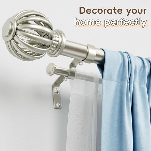 Ycolnaefllr Double Curtain Rods 72-144 Inch - 1 Inch Heavy Duty Telescoping Window Curtain Rod Set in Brushed Nickel, Decorative Cage Finials for Living Room and Bedroom in Saudi Arabia