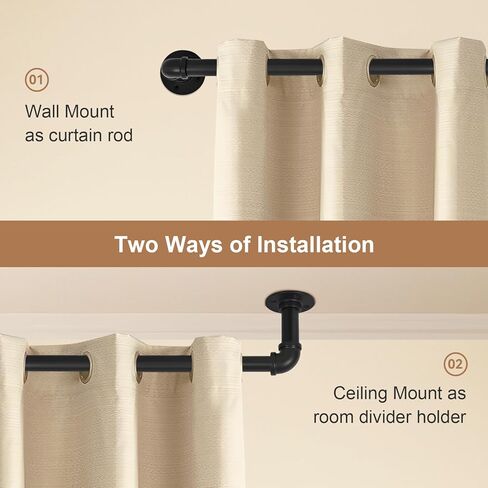 Heavy Duty Industrial Wrap Around Curtain Rod 32-144 Inch, 1-Inch Blackout Room Darkening Drapery Pole, Matte Black Rustic Pipe French Return Design for Indoor, Outdoor & Room Divider in Saudi Arabia