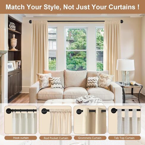 Heavy Duty Industrial Wrap Around Curtain Rod 32-144 Inch, 1-Inch Blackout Room Darkening Drapery Pole, Matte Black Rustic Pipe French Return Design for Indoor, Outdoor & Room Divider in Saudi Arabia