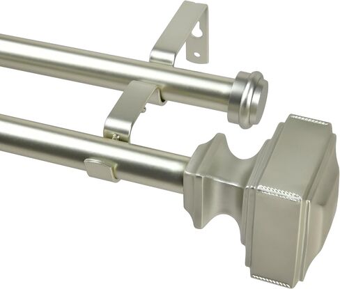 Double Curtain Rod with Square Finials，3/4-Inch Diameter,Adjusts Rod Length from 30 to 55 Inch,Nickel in Saudi Arabia
