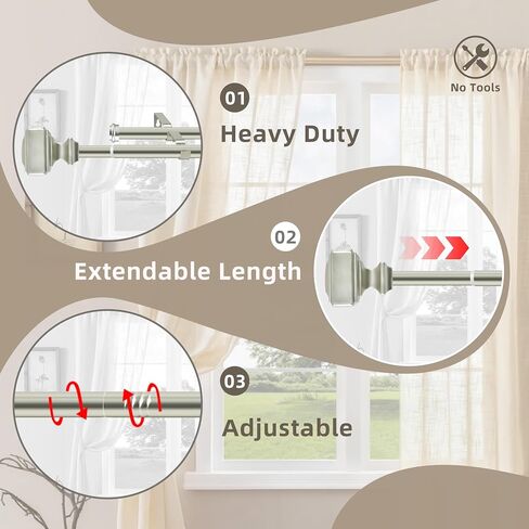 Double Curtain Rod with Square Finials，3/4-Inch Diameter,Adjusts Rod Length from 30 to 55 Inch,Nickel in Saudi Arabia