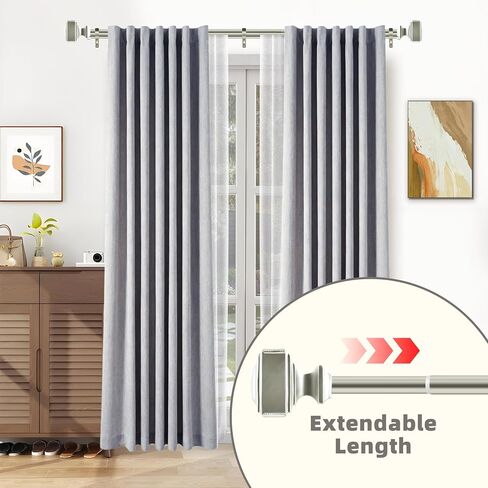 Double Curtain Rod with Square Finials，3/4-Inch Diameter,Adjusts Rod Length from 30 to 55 Inch,Nickel in Saudi Arabia