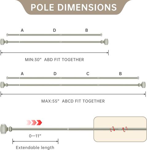Double Curtain Rod with Square Finials，3/4-Inch Diameter,Adjusts Rod Length from 30 to 55 Inch,Nickel in Saudi Arabia