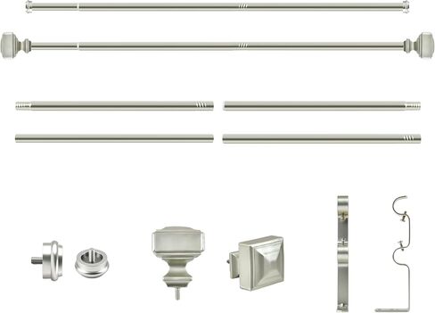 Double Curtain Rod with Square Finials，3/4-Inch Diameter,Adjusts Rod Length from 30 to 55 Inch,Nickel in Saudi Arabia