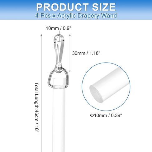 uxcell 4Pcs 17" Acrylic Drapery Wand, Invisible Curtain Pull Rod with Hook, Universal Tilt Wand Replacement Part for High Hanging Curtain Opening-Closing, Clear in Kuwait