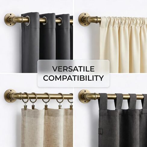 Aged Brass Industrial Curtain Rod for Windows 18 to 88 Inches,1 Inch Adjustable Drapery Pole,Heavy Duty Outdoor/Indoor Modern Curtain Rods,Easy Installation(Aged Brass 18"-88") in Saudi Arabia