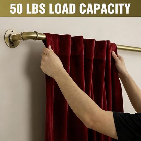 Aged Brass Industrial Curtain Rod for Windows 18 to 88 Inches,1 Inch Adjustable Drapery Pole,Heavy Duty Outdoor/Indoor Modern Curtain Rods,Easy Installation(Aged Brass 18"-88") in Saudi Arabia
