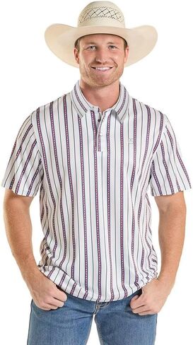 Panhandle Men's Blue & Red Stripe Performance Polo in Saudi Arabia