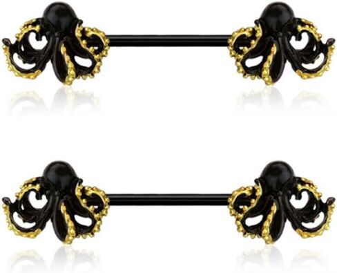 Pierced Owl 14GA Black 316L Stainless Steel Kraken Octopus Nipple Barbells, Sold as a Pair in Saudi Arabia