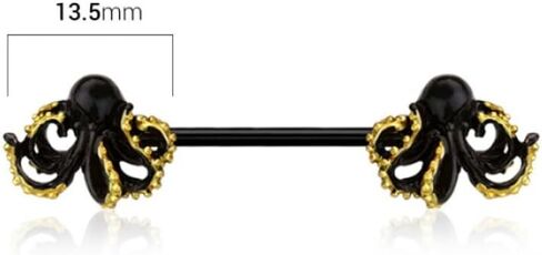 Pierced Owl 14GA Black 316L Stainless Steel Kraken Octopus Nipple Barbells, Sold as a Pair in Saudi Arabia