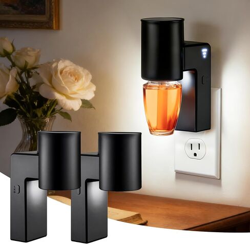 ROSSEX 2 Pcs Wall Fragrance Plug in with Night Light Compatible with Bath and Body Works Wallflowers, with 3-Speed Adjustable Fragrance Essential Oil Diffuser for Home, Black in Kuwait