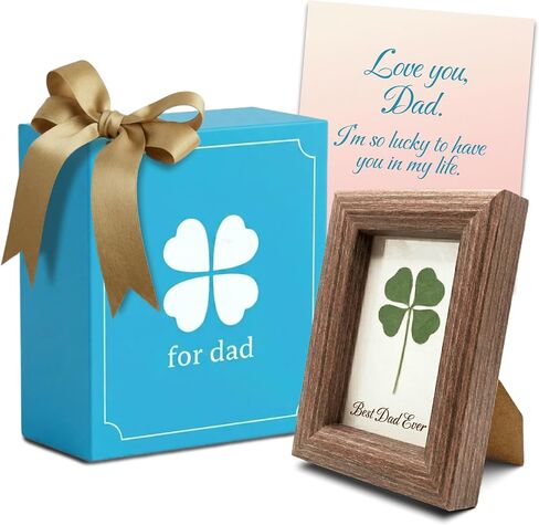Best Dad Ever Real Four Leaf Clover Framed Father’s Day Gift - “Lucky to Have You" Handmade Keepsake from Daughter or Son - Preserved 4 Leaf Clover Sentimental Good Luck Irish Gifts for Men, Father Grandpa Papa, Dad Birthday Gift - Made by Purple Goods (4 in Saudi Arabia