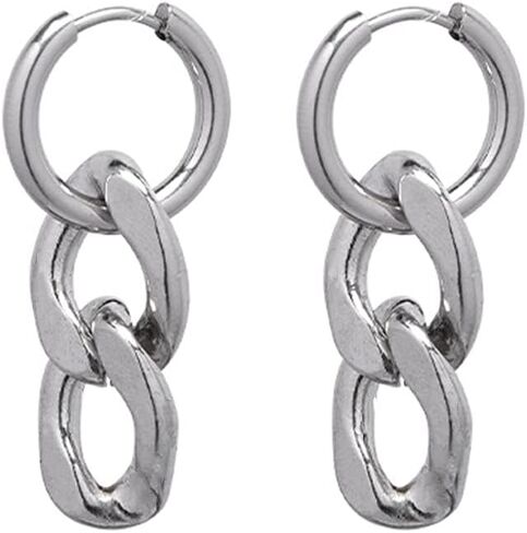 Punk Big Chain Drop Dangle Small Hoop Earrings for Women Men Stainless Steel Charms Thick Tassel Dropping Huggie Hoops Cartilage Hypoallergenic Fashion Personalized Y2K Jewelry in Kuwait