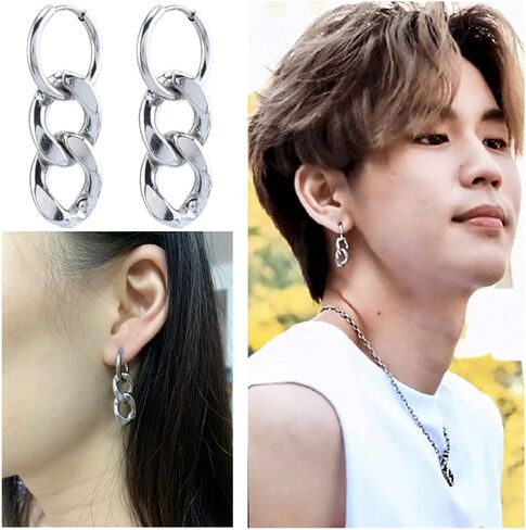 Punk Big Chain Drop Dangle Small Hoop Earrings for Women Men Stainless Steel Charms Thick Tassel Dropping Huggie Hoops Cartilage Hypoallergenic Fashion Personalized Y2K Jewelry in Kuwait