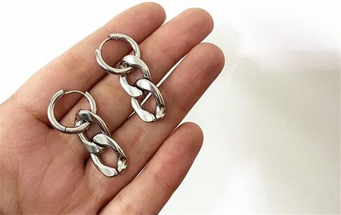 Punk Big Chain Drop Dangle Small Hoop Earrings for Women Men Stainless Steel Charms Thick Tassel Dropping Huggie Hoops Cartilage Hypoallergenic Fashion Personalized Y2K Jewelry in Kuwait