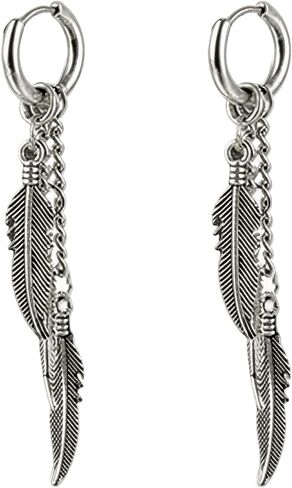 Feather Earrings for Men, Punk Huggie Hoop Mens Dangle Earrings,Tassel Dangle Feather Earrings for Women, Hip Hop Dangle Earrings for Men with Feather Drop Design in Kuwait