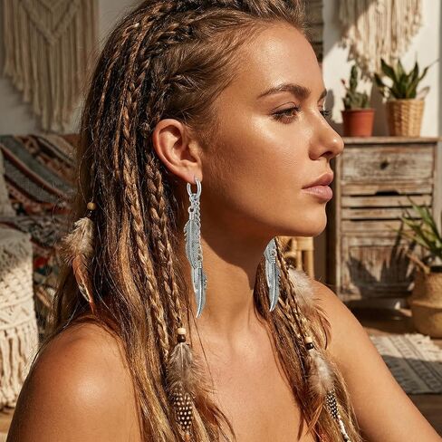 Feather Earrings for Men, Punk Huggie Hoop Mens Dangle Earrings,Tassel Dangle Feather Earrings for Women, Hip Hop Dangle Earrings for Men with Feather Drop Design in Kuwait