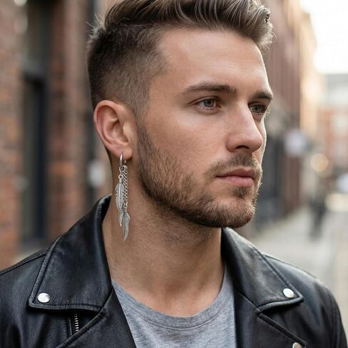 Feather Earrings for Men, Punk Huggie Hoop Mens Dangle Earrings,Tassel Dangle Feather Earrings for Women, Hip Hop Dangle Earrings for Men with Feather Drop Design in Kuwait