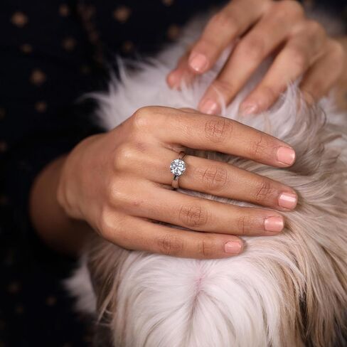 FLER 2CT Solitaire Moissanite Engagement Ring for Women, 8MM Round D Color VVS1 Clarity, 4-Prong Handmade Stone Setting - 22K White Gold Filled Solid 925 Sterling Silver, Promise Rings for Her in Saudi Arabia