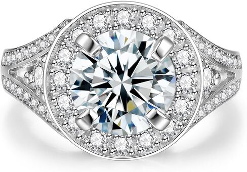 Total 4.64cttw(4CT Center Stone) Moissanite Engagement Ring, Thickened 925 Sterling Silver Band, Round Cut D Color VVS1, Wedding Anniversary Promise Ring with Certificate, Ideal Gift for Women in Kuwait