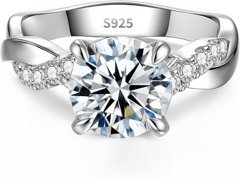 Total 4.64cttw(4CT Center Stone) Moissanite Engagement Ring, Thickened 925 Sterling Silver Band, Round Cut D Color VVS1, Wedding Anniversary Promise Ring with Certificate, Ideal Gift for Women in Kuwait